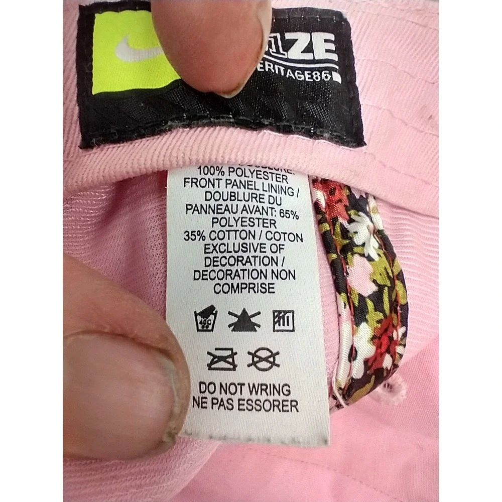 Nike Heritage86 Pink Satin Adjustable Hat Floral Brim Swoosh‎ Logo Womens Cap